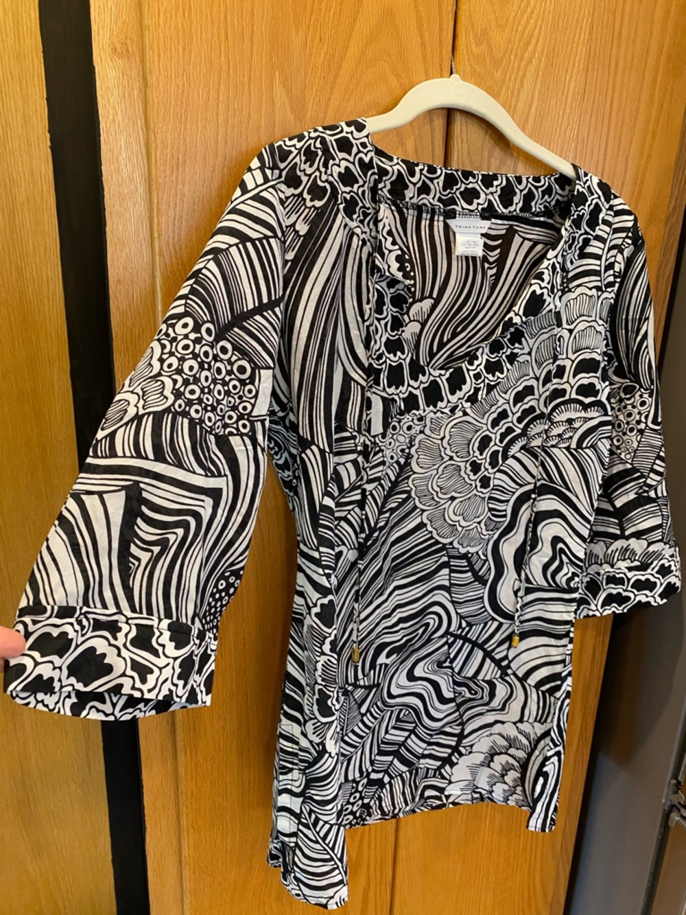 Trina Turk Black and White Graphic Floral Blouse, coverup or dress